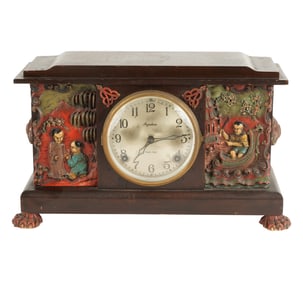 An Ingraham Chinese Motif Mantel Clock