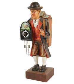 Attr. Karl Griesbaum Wood Carved Clock Peddler Automaton