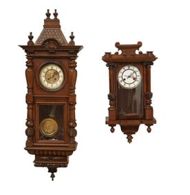 Two Assorted Wood Carved Wall Clocks