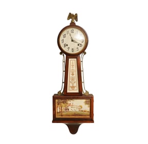 A New Haven Eglomise Mahogany Wall Clock