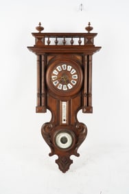 An Antique Black Forest Wall Clock with Barometer and Thermometer