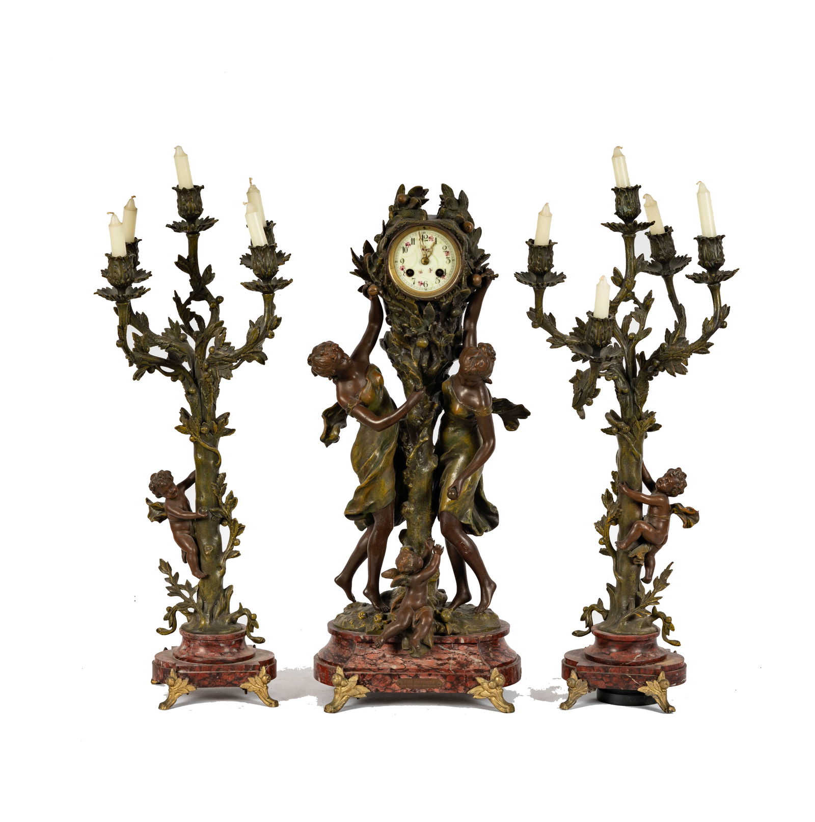A French Spelter Figural Group Mantle Clock with Candelabra (1 of 15)