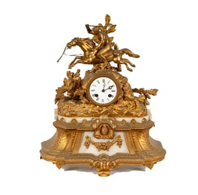 A French Japy Freres Gilt and Alabaster Mantle Clock