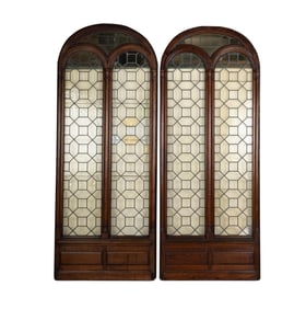 A Pair of Large Stained Glass Dome Form Panels