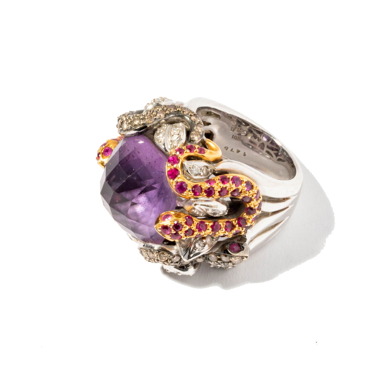18 Karat White Gold, Amethyst, Ruby, and Multi-Colored Diamond Ring (1 of 6)