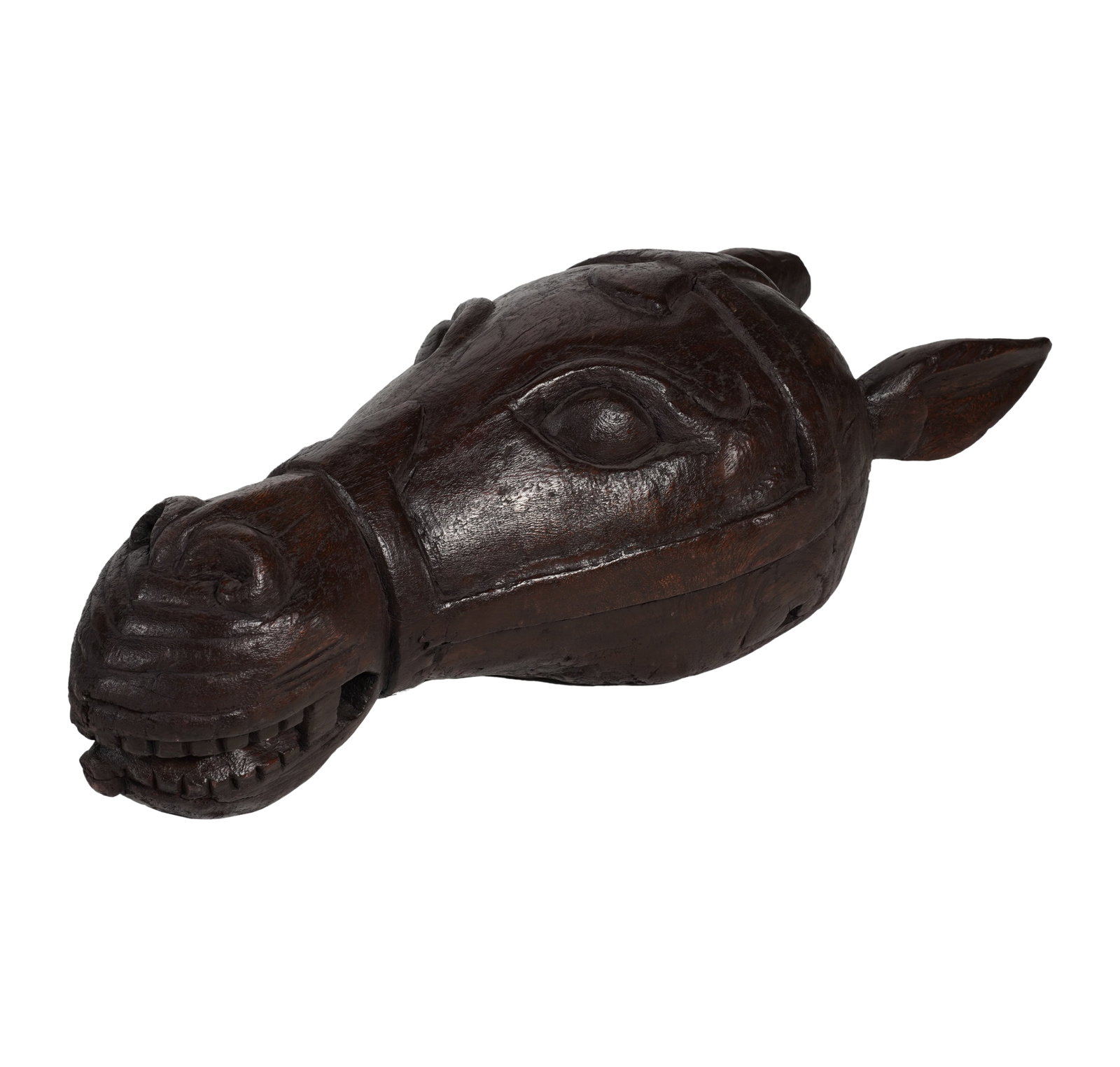 An African Tribal Horse Mask: carved wood 9 x 28 x 10 in. (22.9 x 71.1 x 25.4 cm.)