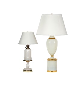 Billy Haines Installation: Two Opaline Glass Table Lamps