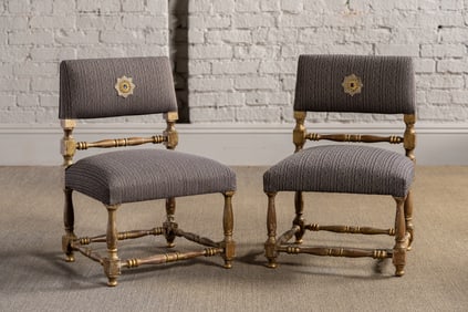 A Pair of Brazilian Art Deco Mini Poltronas Giltwood Chairs