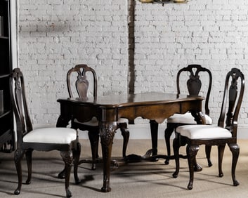 An Antique Dutch Baroque-Style Library Table and Four Chairs