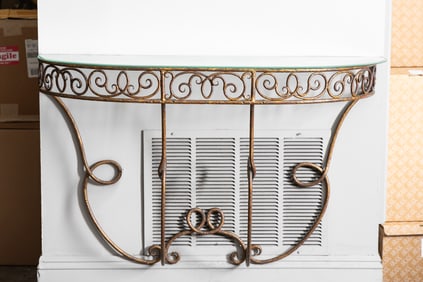 A French Gilt Metal and Glass Wall-Mounted Console Table