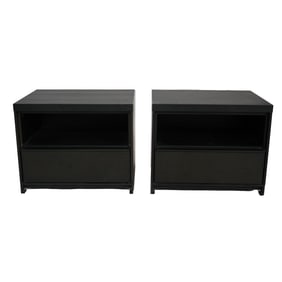 A Pair of Contemporary Ebonized Wood and Steel Nightstands