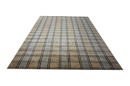 A Green and Gold Checked Area Rug 14' 6" x 9' 11"