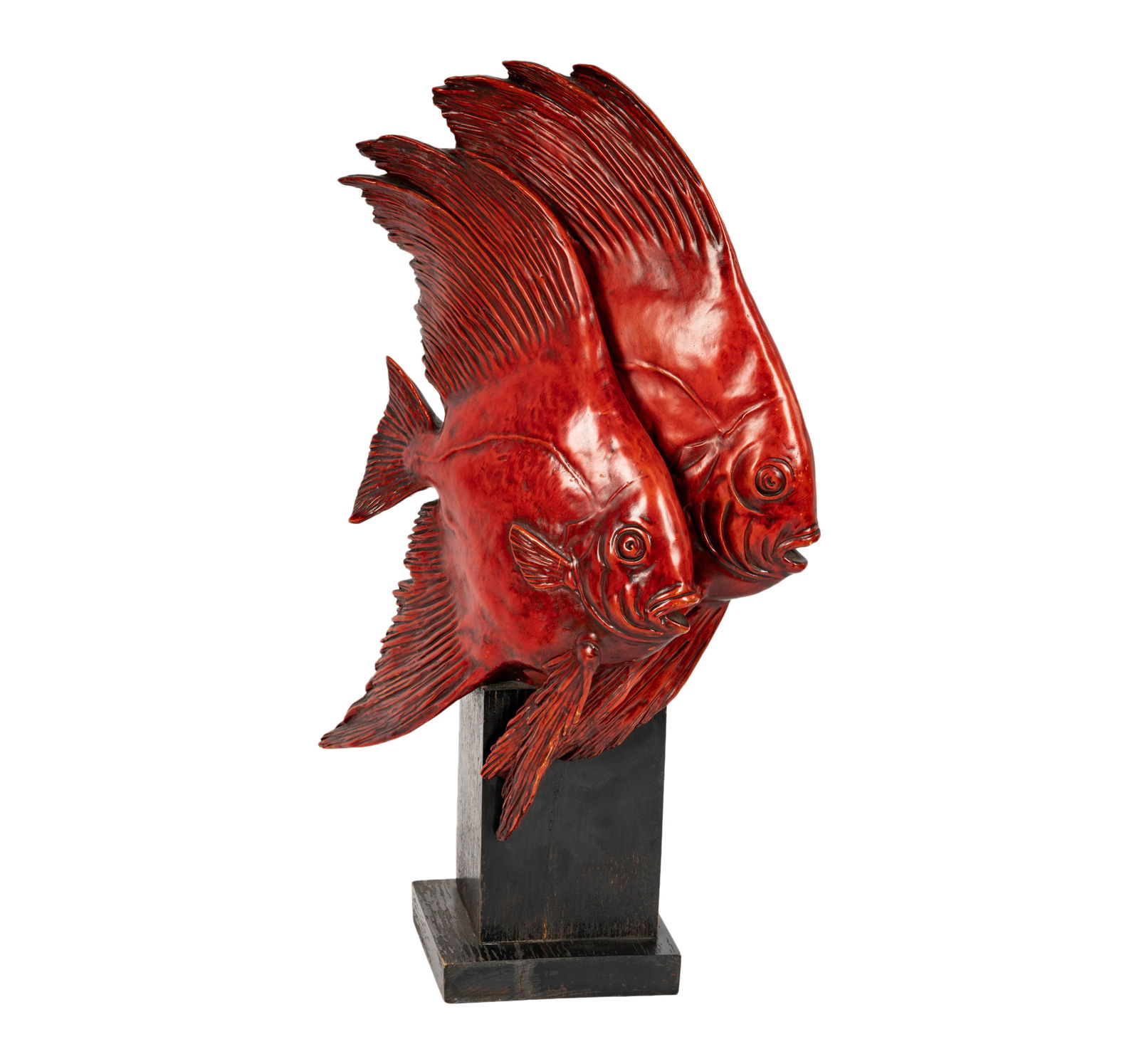 Guido Cacciapuoti (1892-1953): Fish: Guido Cacciapuoti Napoli 1892-1953 Fish red glazed ceramic, on wooden plinth 1930s; incised signature and impressed "Fabrique en Italie" to center rear Overall: 19 x 10 1/2 x 7 in. (48.3 x 26.7 x 17.8