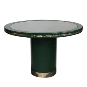 A Green Lacquer and Brass Round Pedestal Dining Table