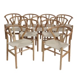 A Set of Eleven Wishbone Dining Chairs