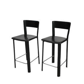 A Pair of Frag Italian Black Leather and Chromed Metal Bar Stools