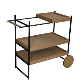 A Contemporary Wood and Black-FInish Metal Bar Cart