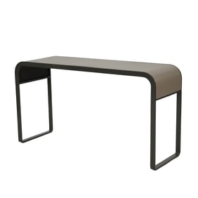 A Contemporary Steel and Grey Leather Low Console Table