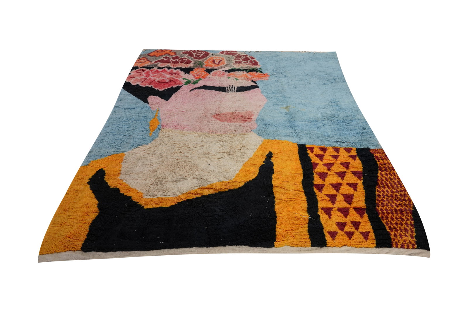 A Moroccan Pictorial Rug Depicting Frida Kahlo 12'4" x 9'9": wool 12'4" x 9'9"
