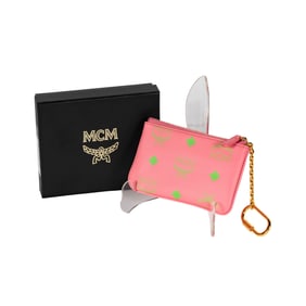 An MCM Coin Purse in Pink and Green Monogram Leather