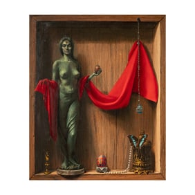 Raymond A. Whyte (1923-2002): Red Drape and Semi Nude Statue