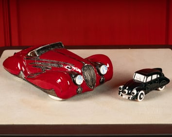 Two Pottery Cars including Delahaye by Robert Hossack