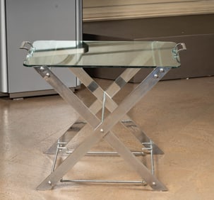 French Glass and Chrome Modern Tray Table