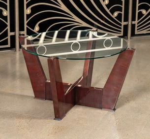 Modern Wood and Glass Round Coffee Table