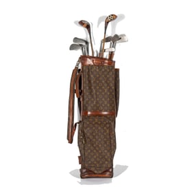 Louis Vuitton Style Vintage Golf Bag with Clubs