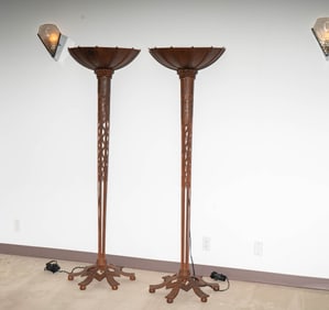 Two Deco Style Iron Torchiere Lamps