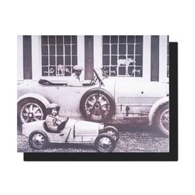 Print of Jean Bugatti, and Roland Bugatti in the Type 52 Baby Bugatti