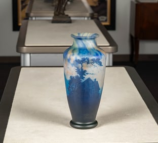 Muller Freres Luneville Cameo Glass Forest Scene Vase