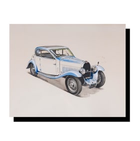Watercolor Painting of a Bugatti Car