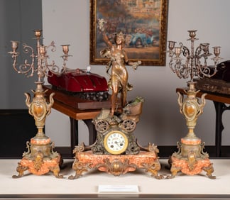 After Moreau Clock Garniture Set