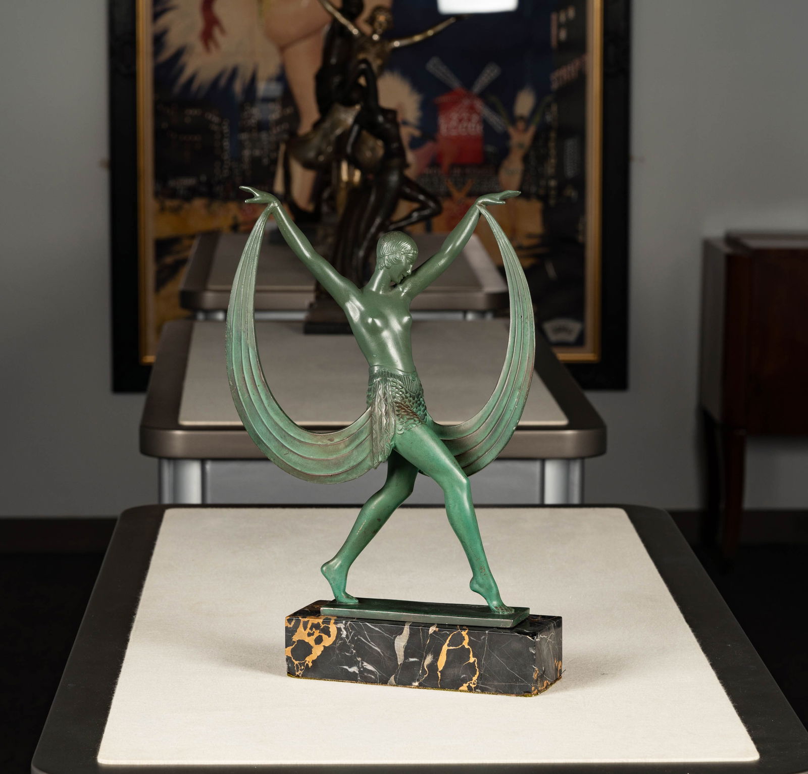 Pierre Le Faguays (1892-1962): Dancer: bronze on a marble plinth, sculpture removable from base, signed Fayral to top of bronze base Total: 16 x 11 1/2 x 3 in. (40.6 x 29.2 x 7.6 cm.)