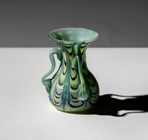 Green Art Glass Three-Handle Vase