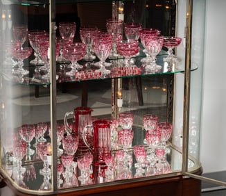 Collection of Red and Clear Cut Glass Drinkware