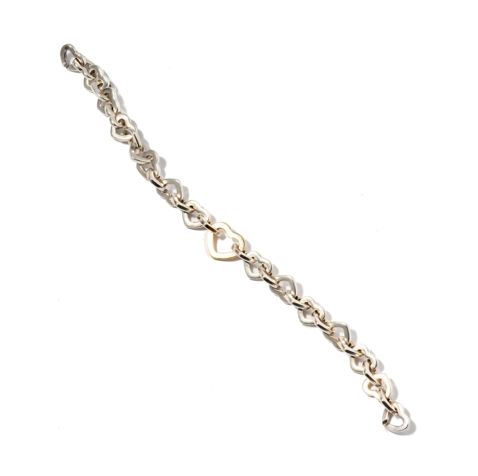 A Tiffany and Co. Sterling and 18 Karat Yellow Gold Heart Link Bracelet (1 of 8)