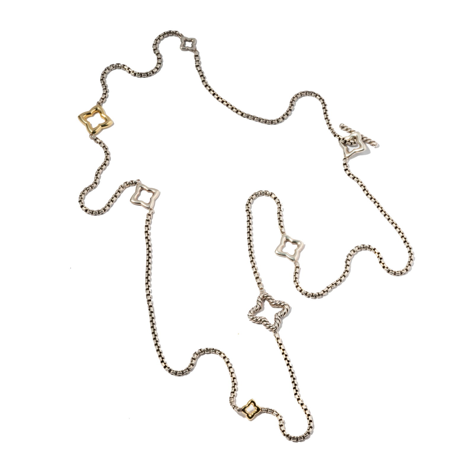 A David Yurman Sterling Silver and 14 Karat, Quatrefoil Box Chain Necklace (1 of 7)