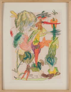 Wu Shanzhuan, Chinese b. 1960, The Vege Fuck: Wu Shanzhuan Chinese b. 1960 The Vege Fuck mixed media 1996, signed, dated, and titled to middle Sheet: 16 1/2 x 11 3/4 in. (41.9 x 29.8 cm.), Frame: 20 3/4 x 16 1/4 in. (52.7 x 41.3 cm.) Provenance:
