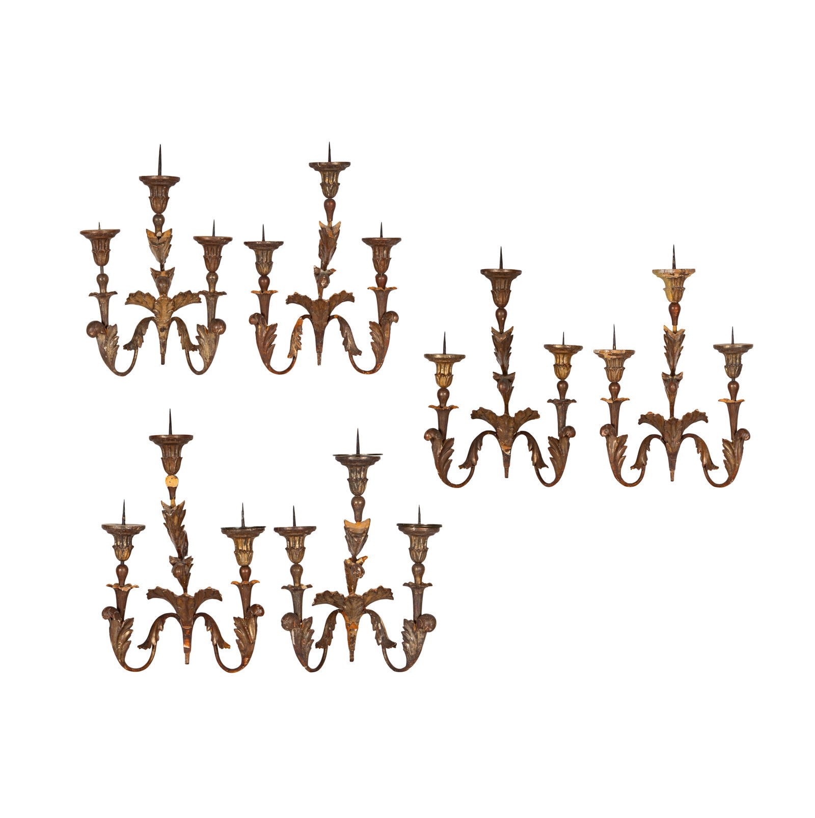 Three Pairs of Italian Carved Giltwood Three-Light Sconces (1 of 10)