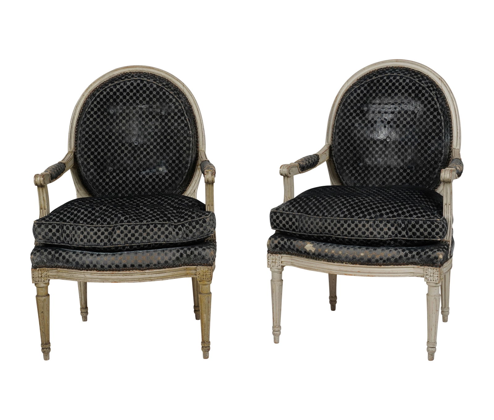 A Pair of Louis XVI Grey-Painted Fauteuils Signed Othon (1 of 10)