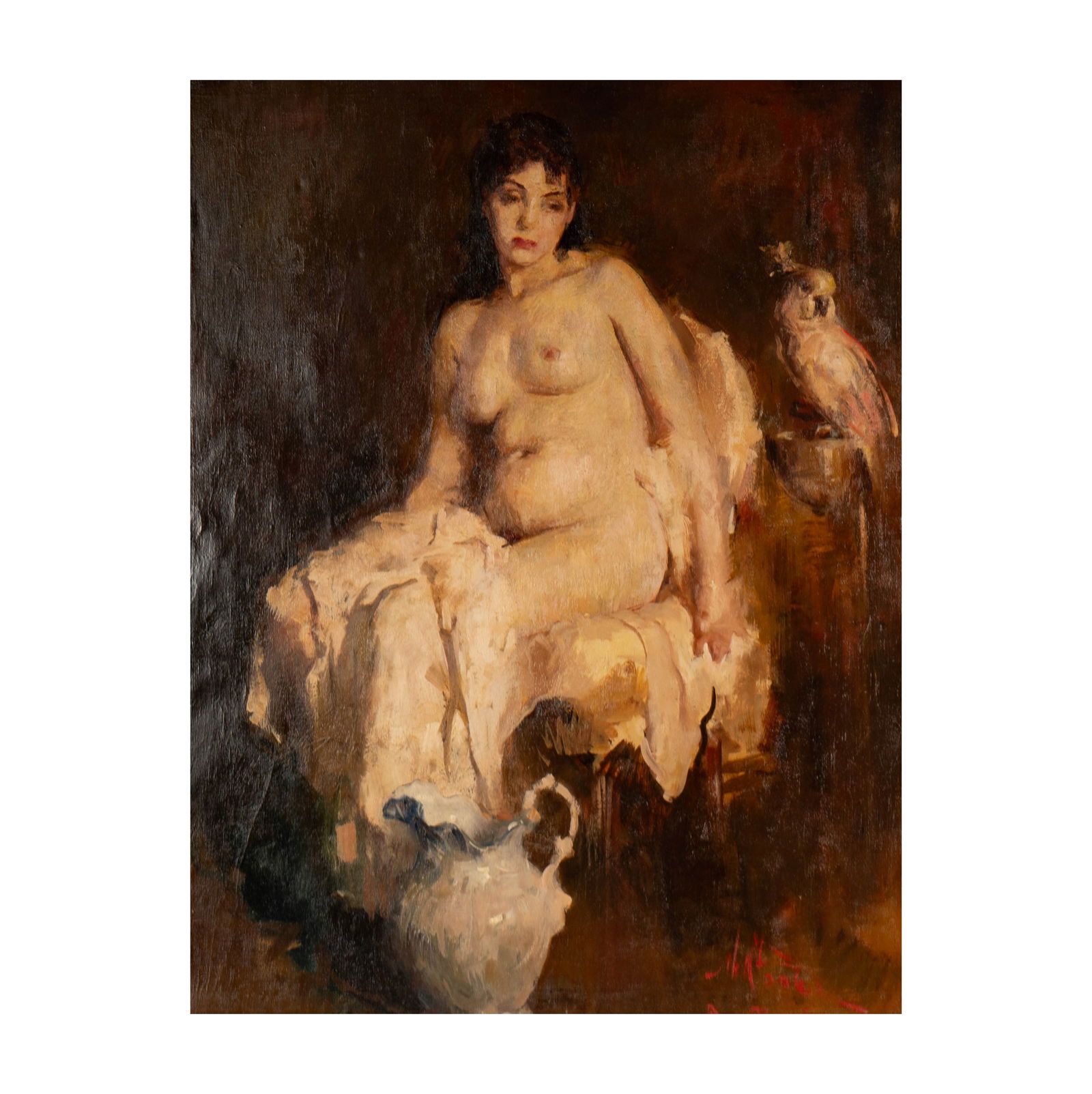 William Frederick Foster (1883-1953): Nude With Cockatoo: William Frederick Foster 1883-1953 Nude With Cockatoo oil on canvas c. 1935; signed lower right 43 x 33 in. (109.2 x 83.8 cm.), Frame: 51 x 41 in. Provenance: Sold Butterfield and Butterfield, Los Ang