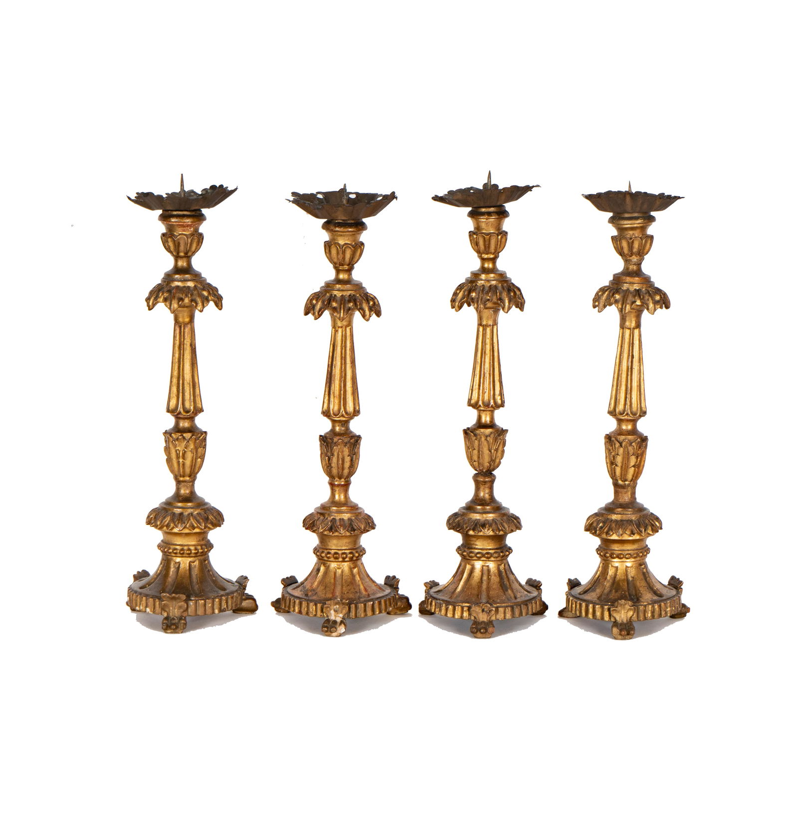A Set of Four Baroque-Style Giltwood Pricket Candlesticks (1 of 15)