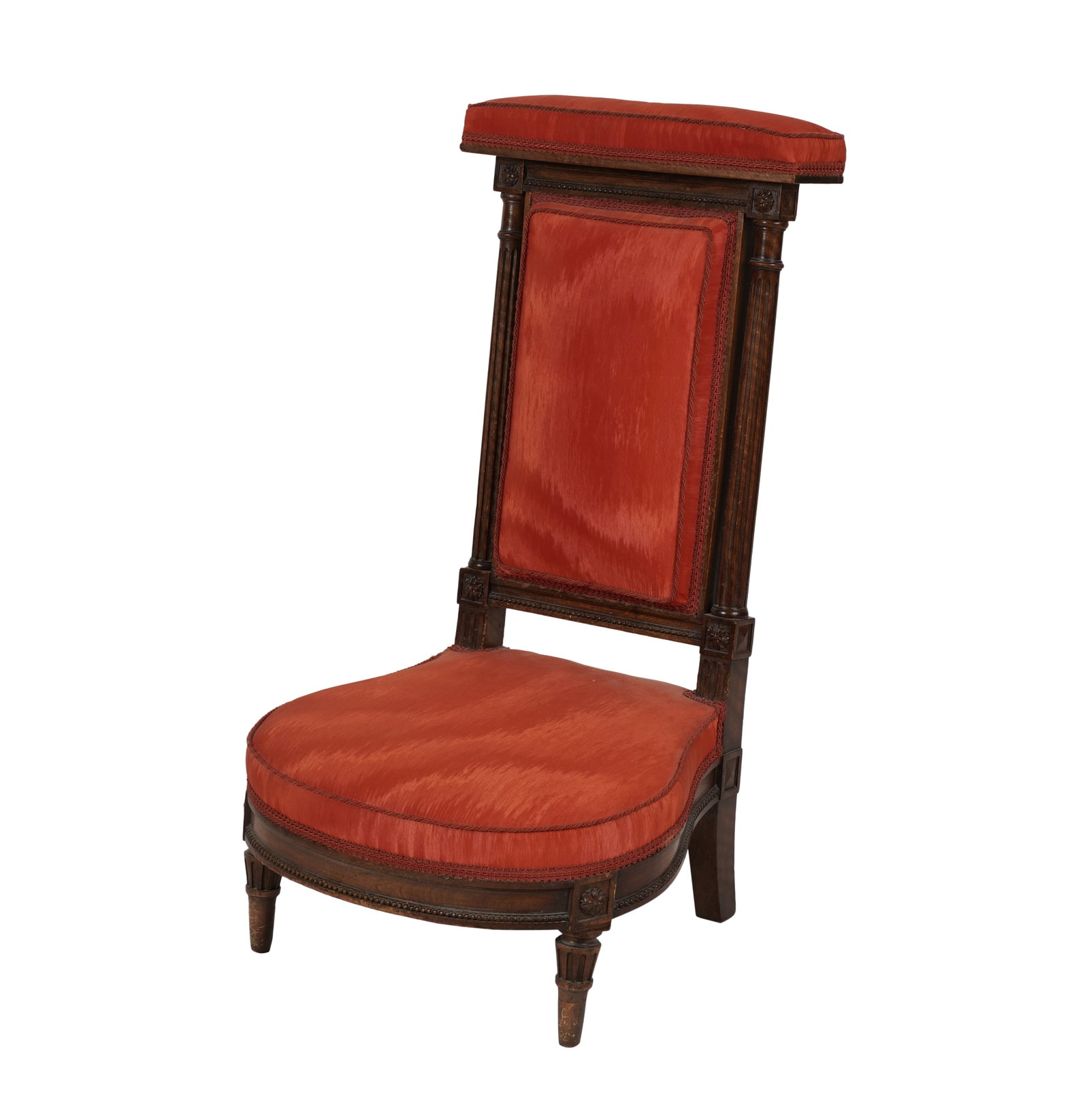 An Antique Louis XVI-Style Priedieu: 19th century; covered with later coral-colored moire fabric 32 x 18 x 15 in. (81.3 x 45.7 x 38.1 cm.), Seat height: 9 in. (22.9 cm.) Provenance: Property from the collection of George Doan, Philadelph
