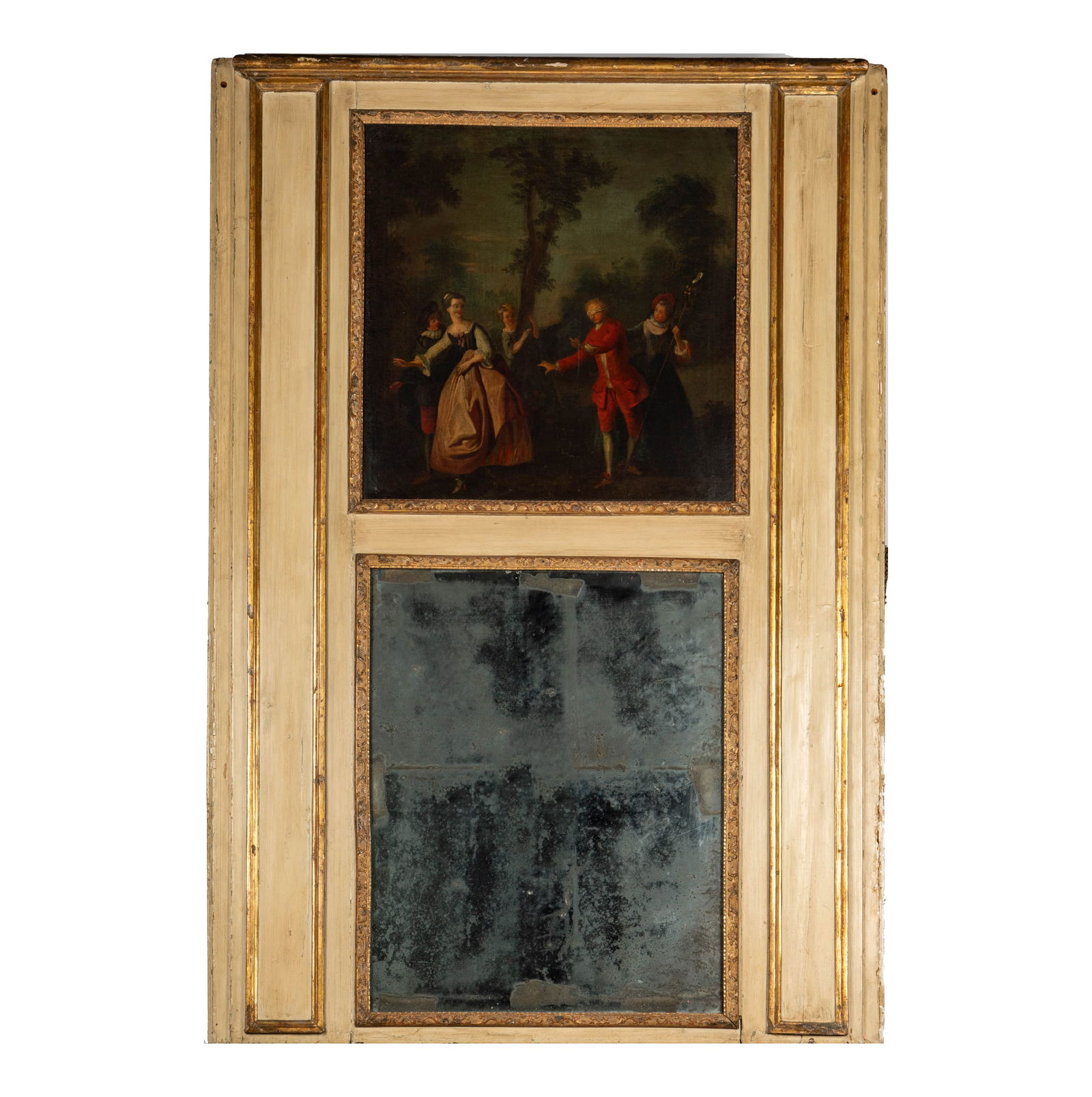 An Antique French Gilt and Painted Wood Trumeau Mirror (1 of 18)