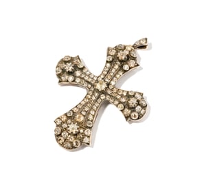 Silver-Topped 18 Karat White Gold Diamond Cross Pendant