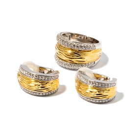 Spark 18 Karat White and Yellow Gold, Diamond Earrings and Ring