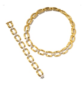 Spark 18 Karat Yellow and White Gold, Diamond Necklace and Bracelet