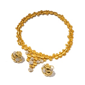 Lavin 18 Karat Yellow Gold, Diamond Necklace and Earrings
